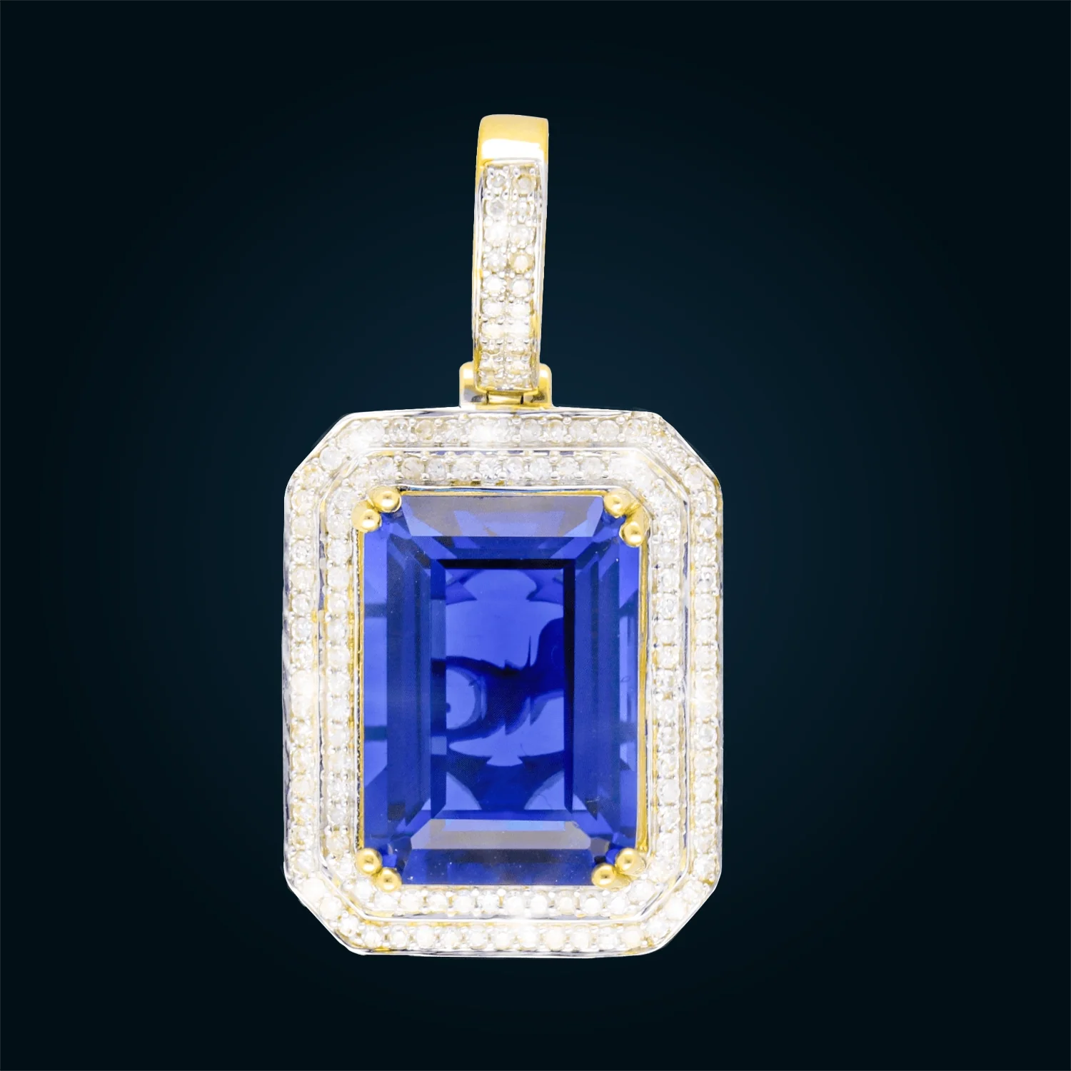 Yellow Gold Pendant with Synthetic Sapphire and Diamonds