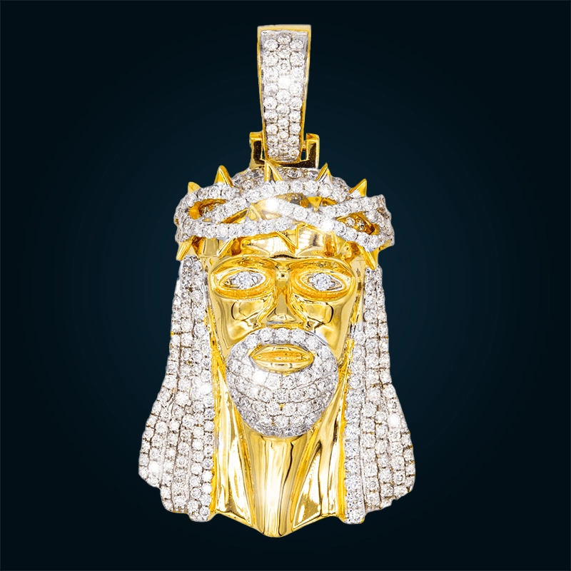 Dije rostro de Cristo de Oro Amarillo con Diamantes