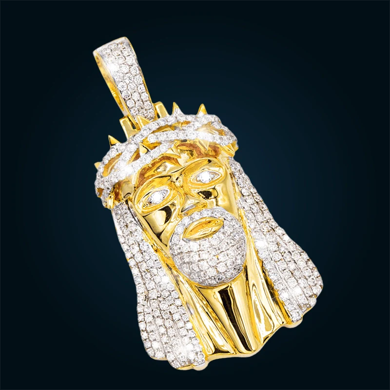 Dije rostro de Cristo de Oro Amarillo con Diamantes