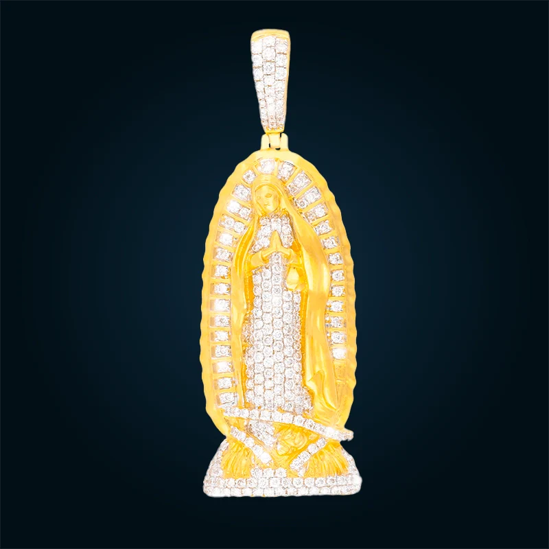 Dije Virgen de Oro Amarillo con Diamantes