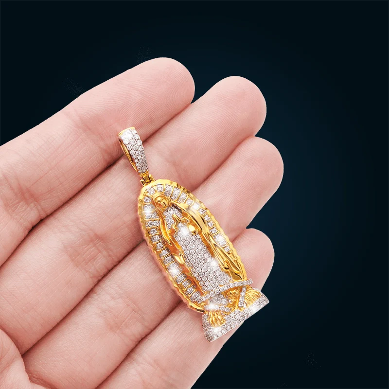 Dije Virgen de Oro Amarillo con Diamantes