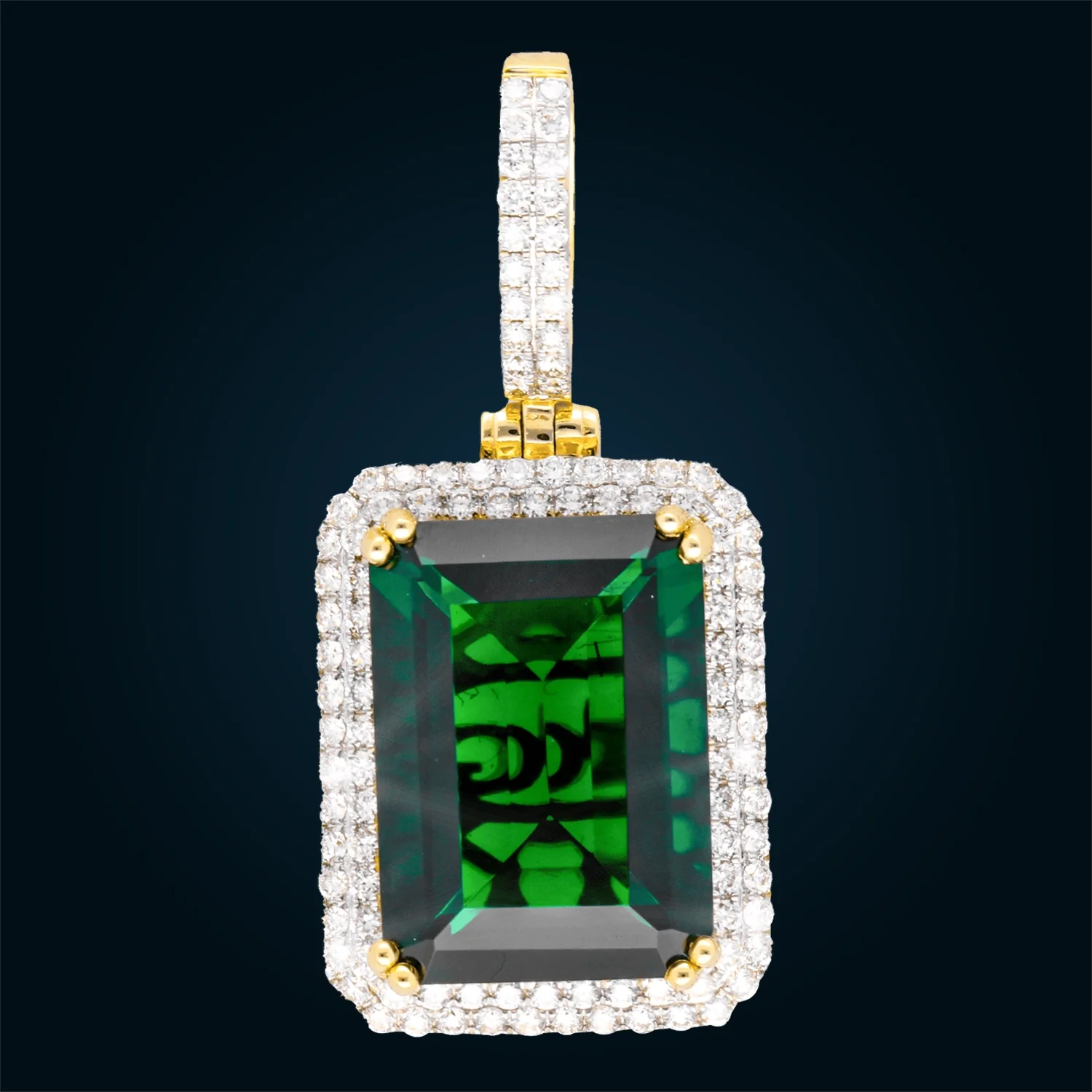 Yellow Gold Synthetic Emerald Pendant with Diamonds