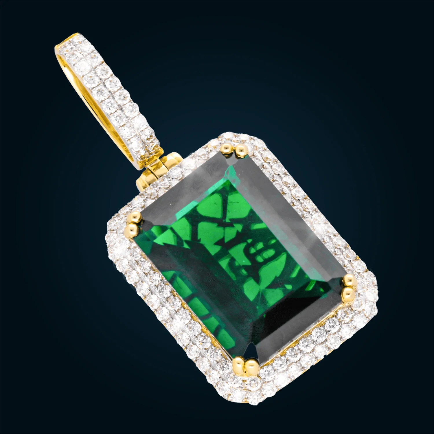 Yellow Gold Synthetic Emerald Pendant with Diamonds