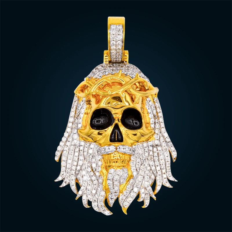 Yellow Gold Jesus Skull Pendant with Diamonds