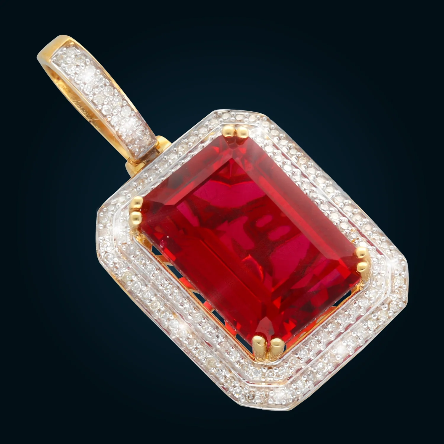 Yellow Gold Synthetic Ruby Pendant with Diamonds