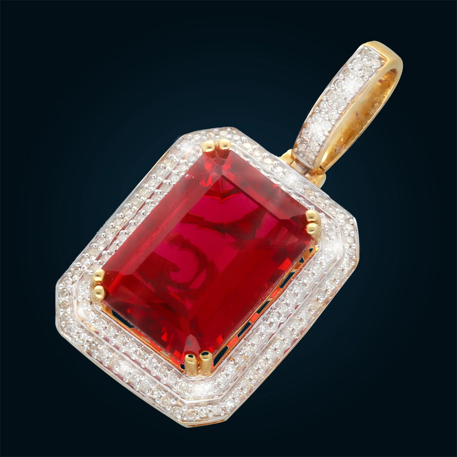 Yellow Gold Synthetic Ruby Pendant with Diamonds