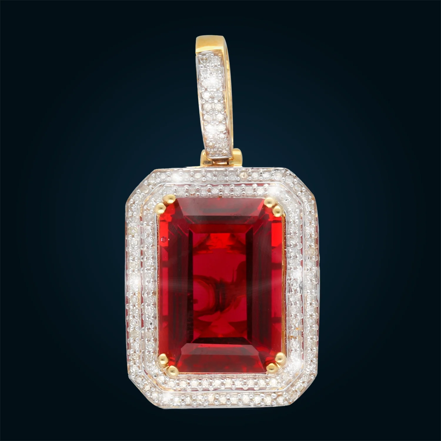 Yellow Gold Synthetic Ruby Pendant with Diamonds