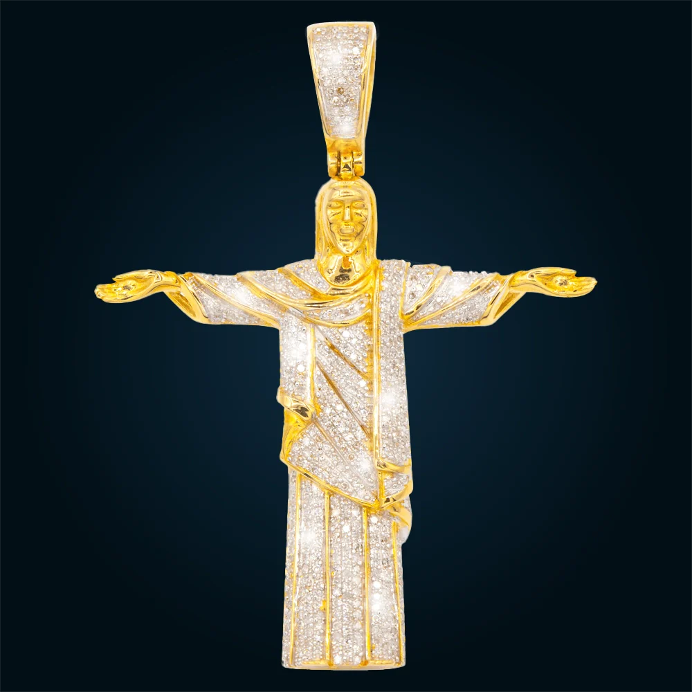 Dije Jesus de Corcovado de Oro Amarillo con Diamantes