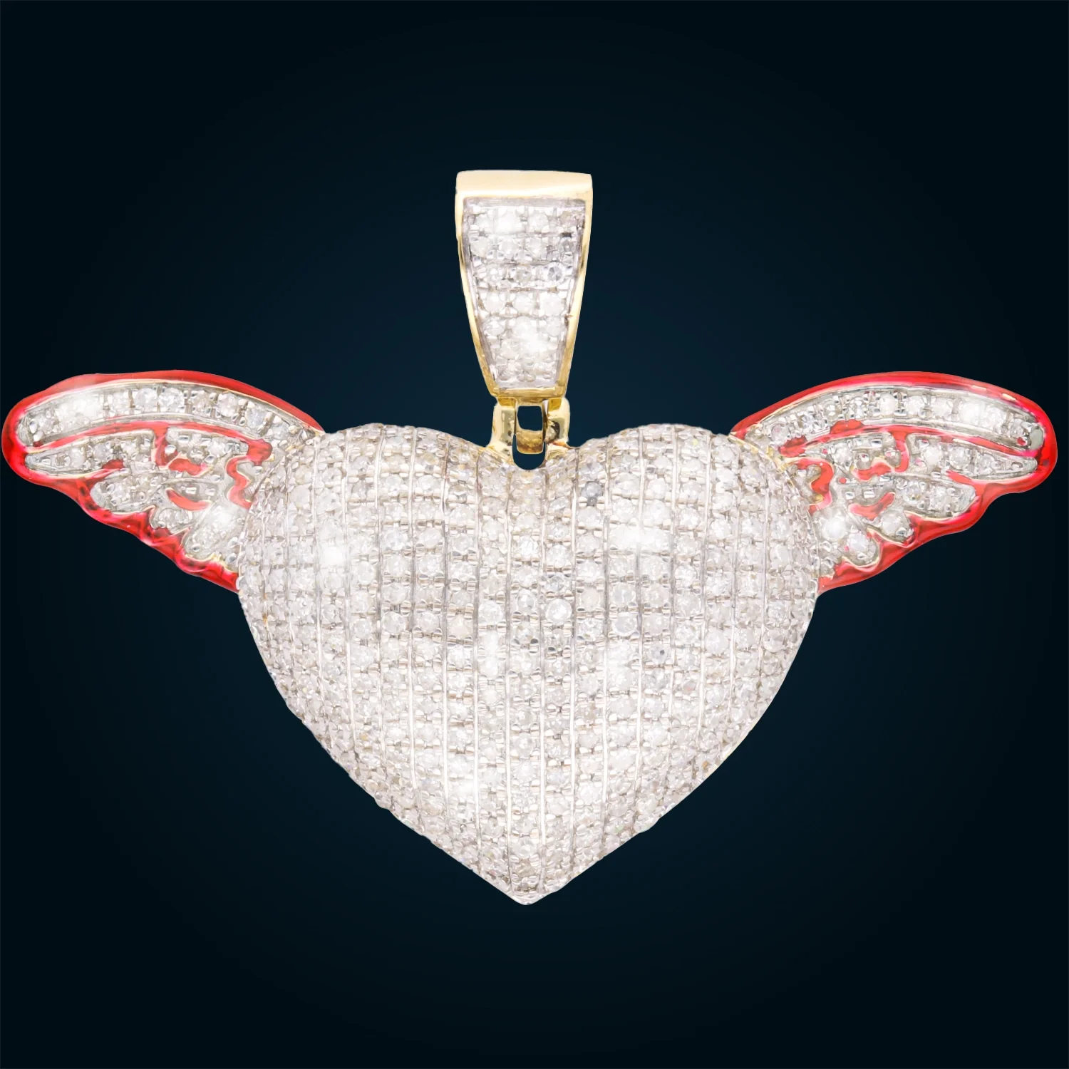 Yellow Gold Heart with Wings Pendant with Diamonds