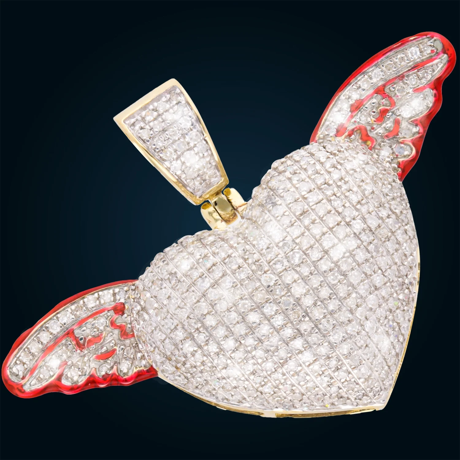 Yellow Gold Heart with Wings Pendant with Diamonds