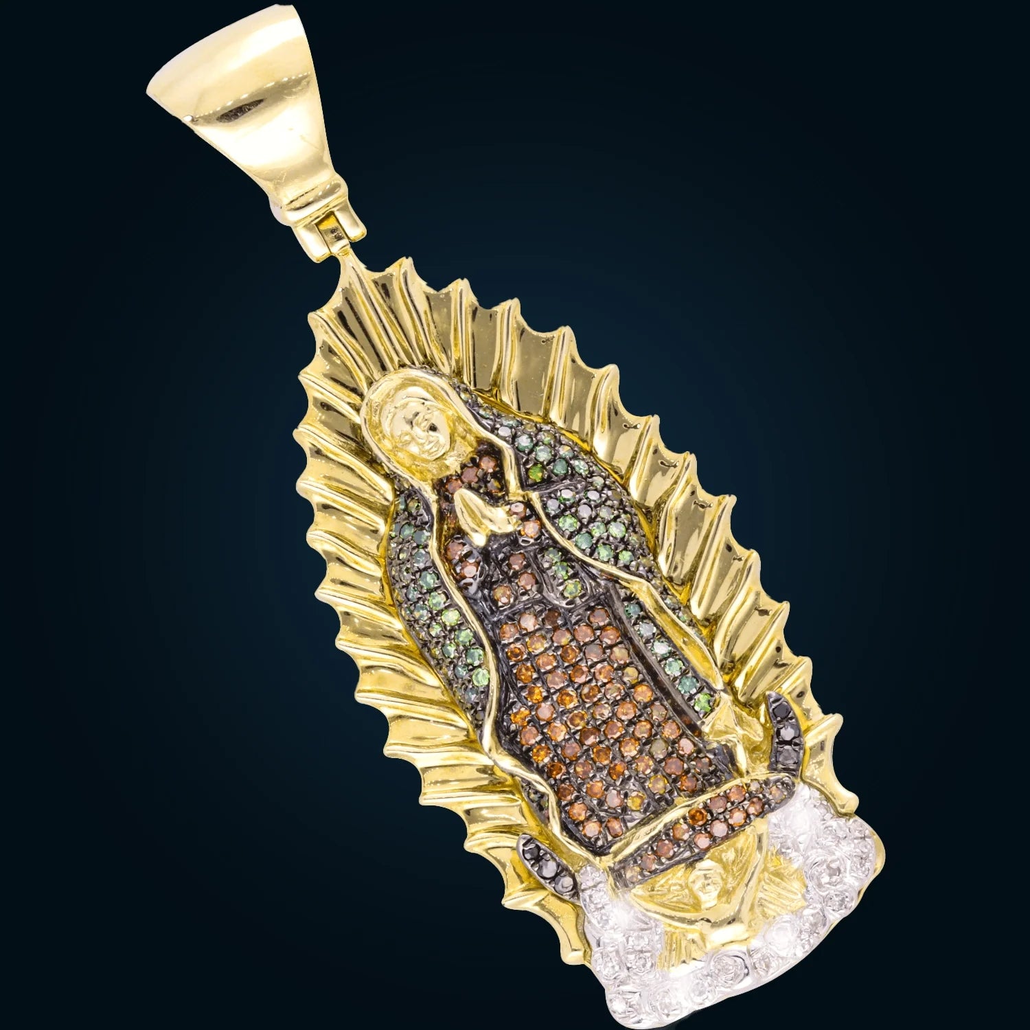 Dije Virgen María de Oro Amarillo con Diamantes