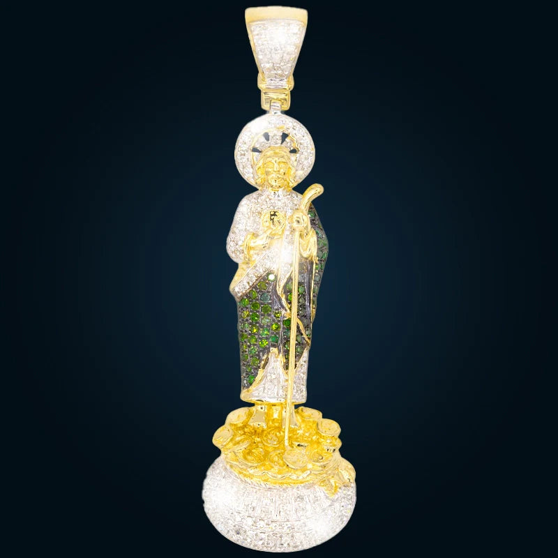 Dije San Judas de Oro Amarillo con Diamantes