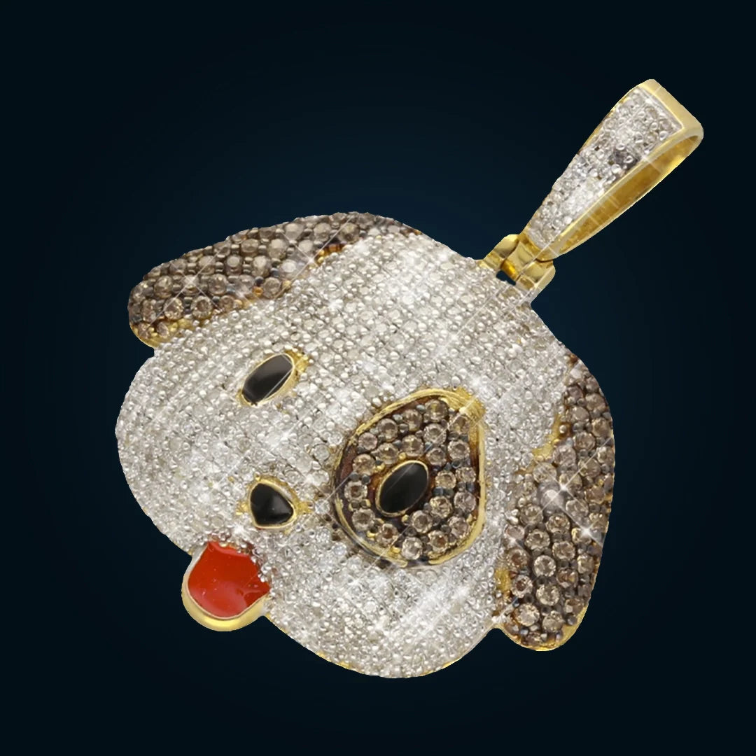 Dije Emoji Perrito de Oro Amarillo con Diamantes