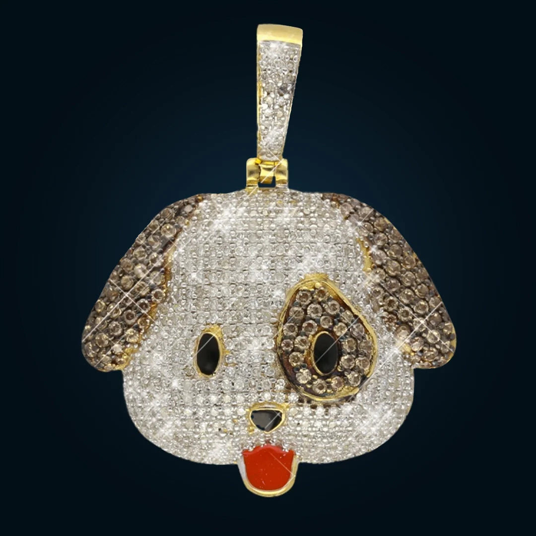 Dije Emoji Perrito de Oro Amarillo con Diamantes