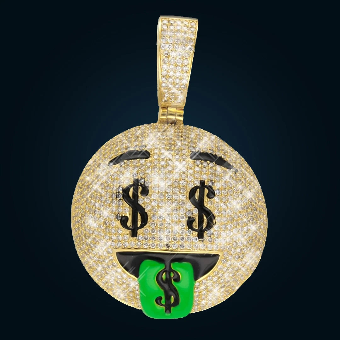 Dije Emoji De Dinero de Oro Amarillo con Diamantes