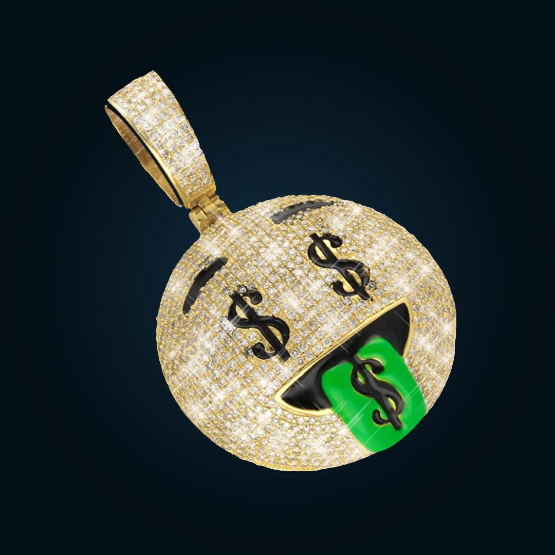 Dije Emoji De Dinero de Oro Amarillo con Diamantes