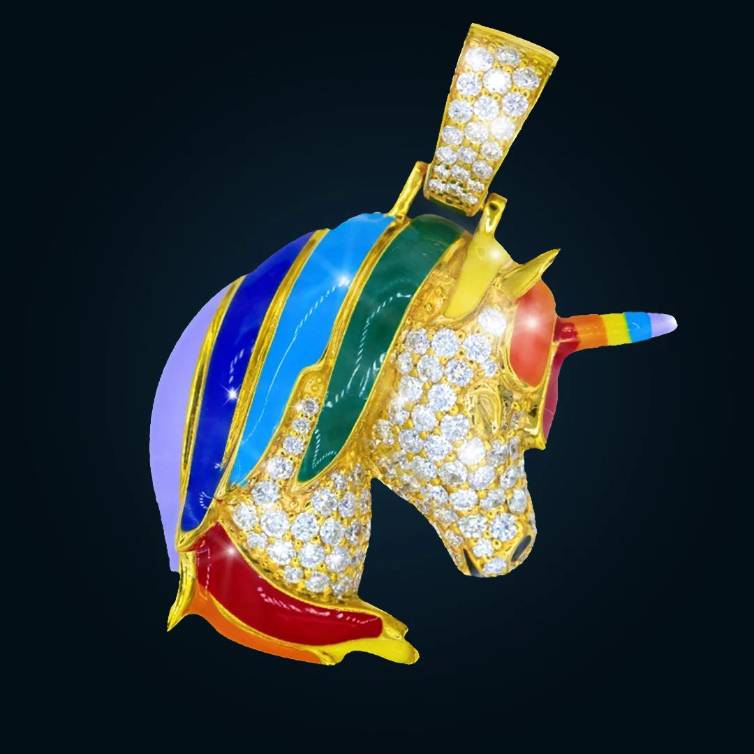 Dije Unicornio de Oro Amarillo con Diamantes