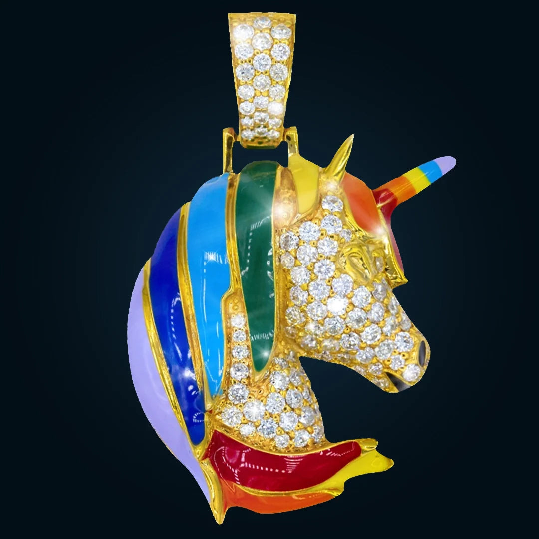 Dije Unicornio de Oro Amarillo con Diamantes