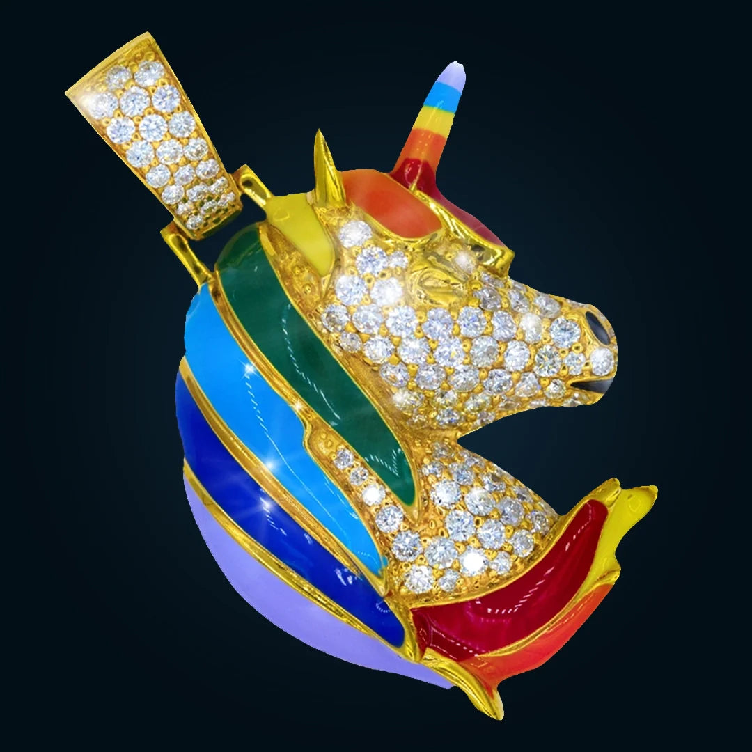 Yellow Gold Unicorn Pendant with Diamonds