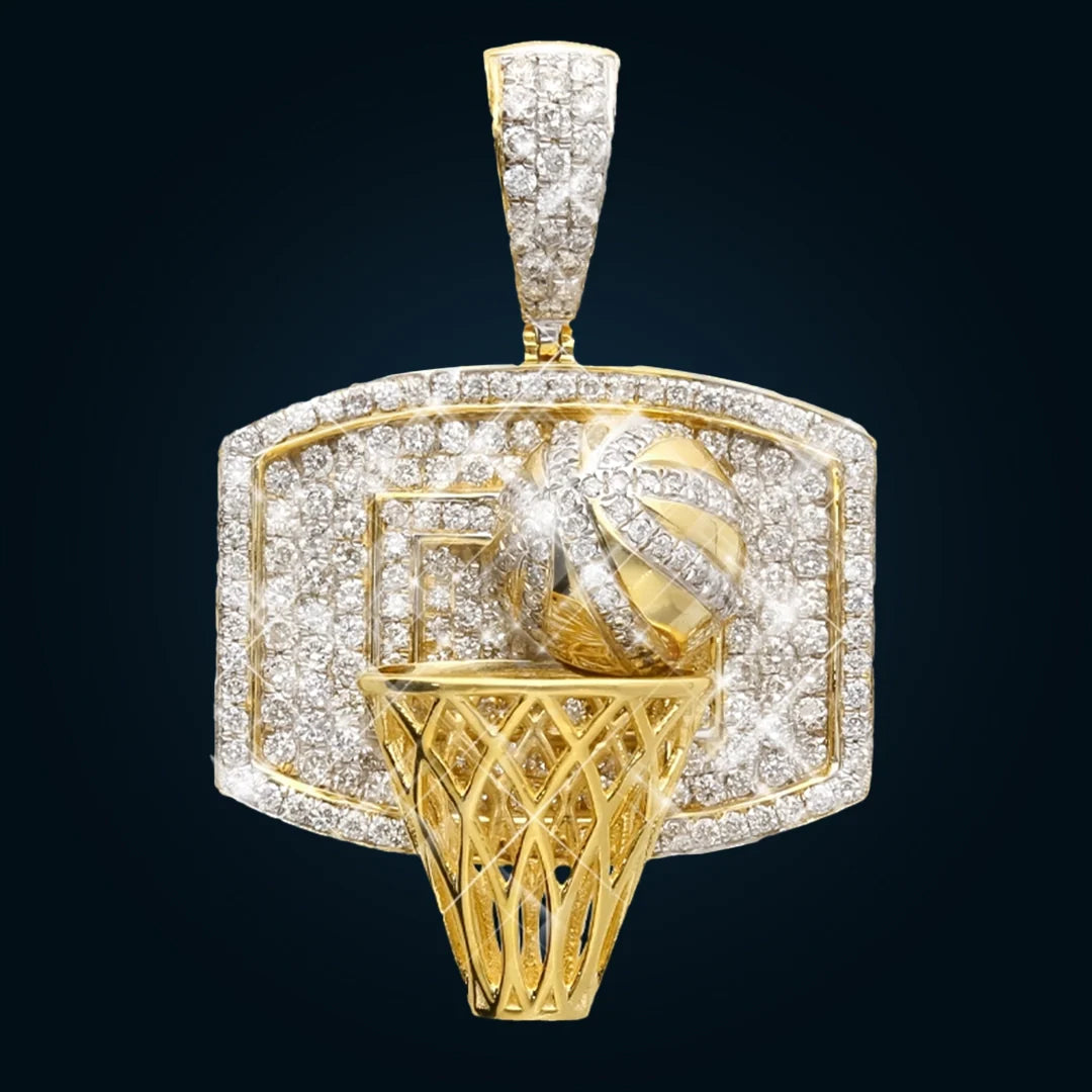 Yellow Gold Basketball Hoop Pendant with Diamonds