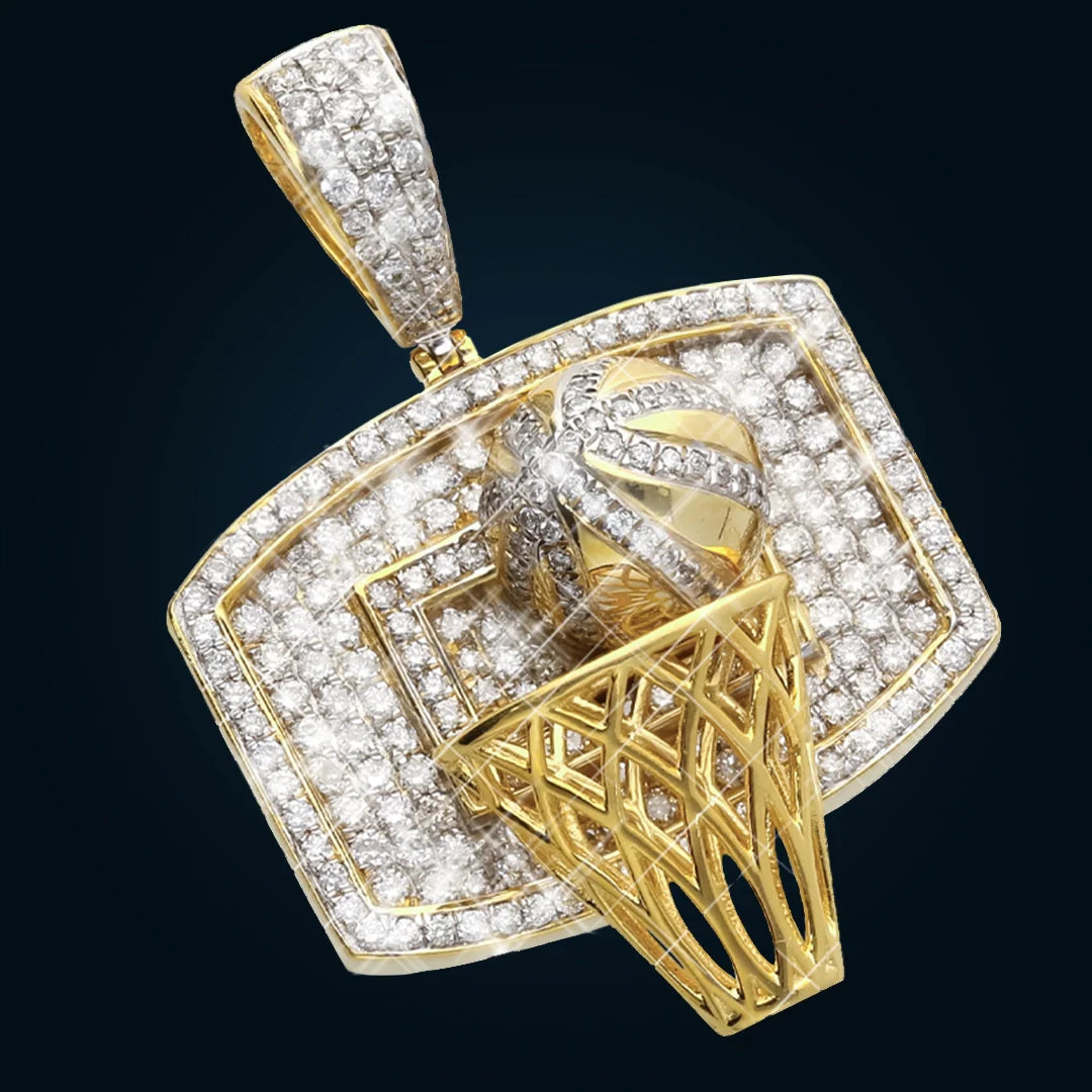 Yellow Gold Basketball Hoop Pendant with Diamonds