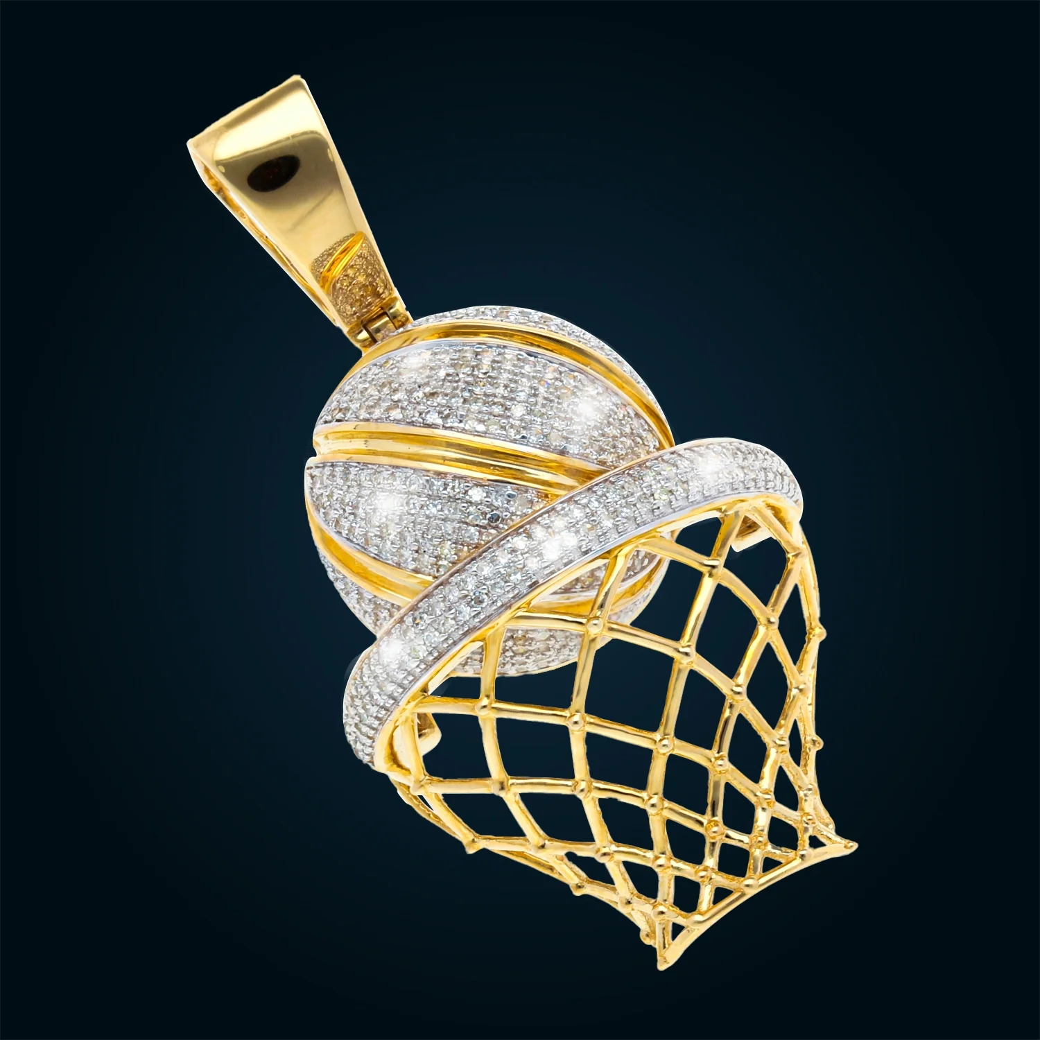 Yellow Gold Basketball Hoop Pendant with Diamonds