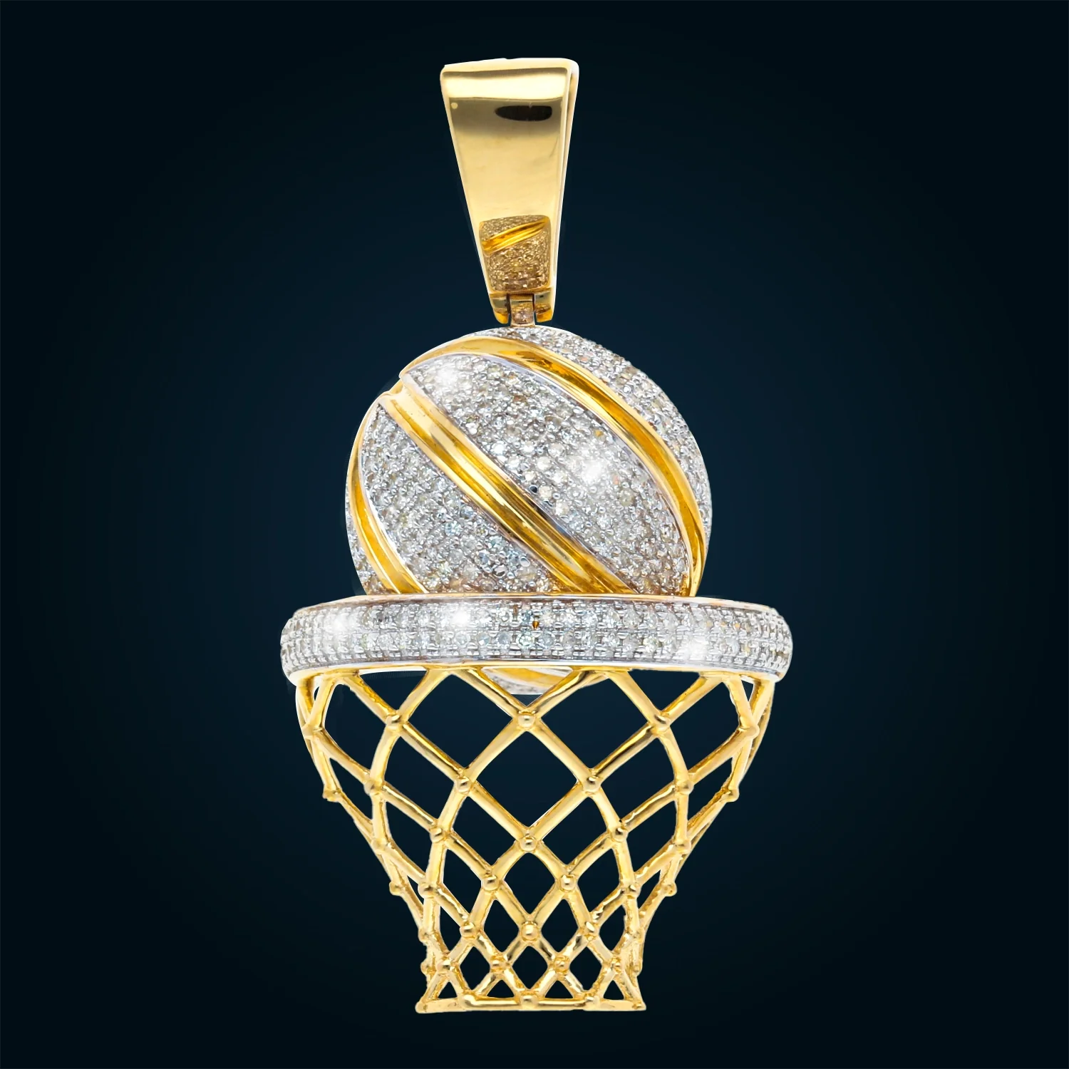 Yellow Gold Basketball Hoop Pendant with Diamonds