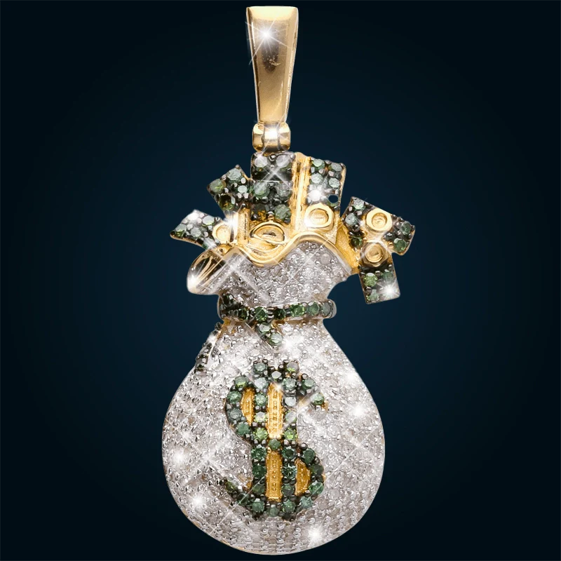 Yellow Gold Money Bag Pendant with Diamonds