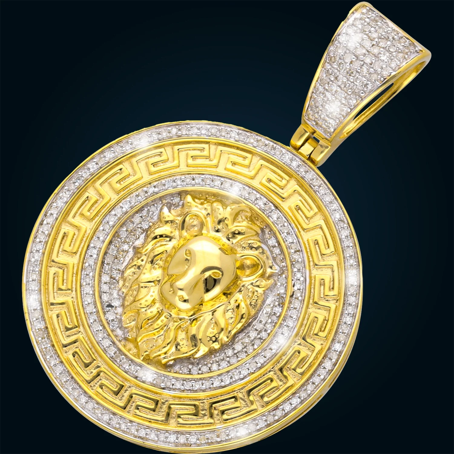 Yellow Gold Lion Medal Pendant with Diamonds