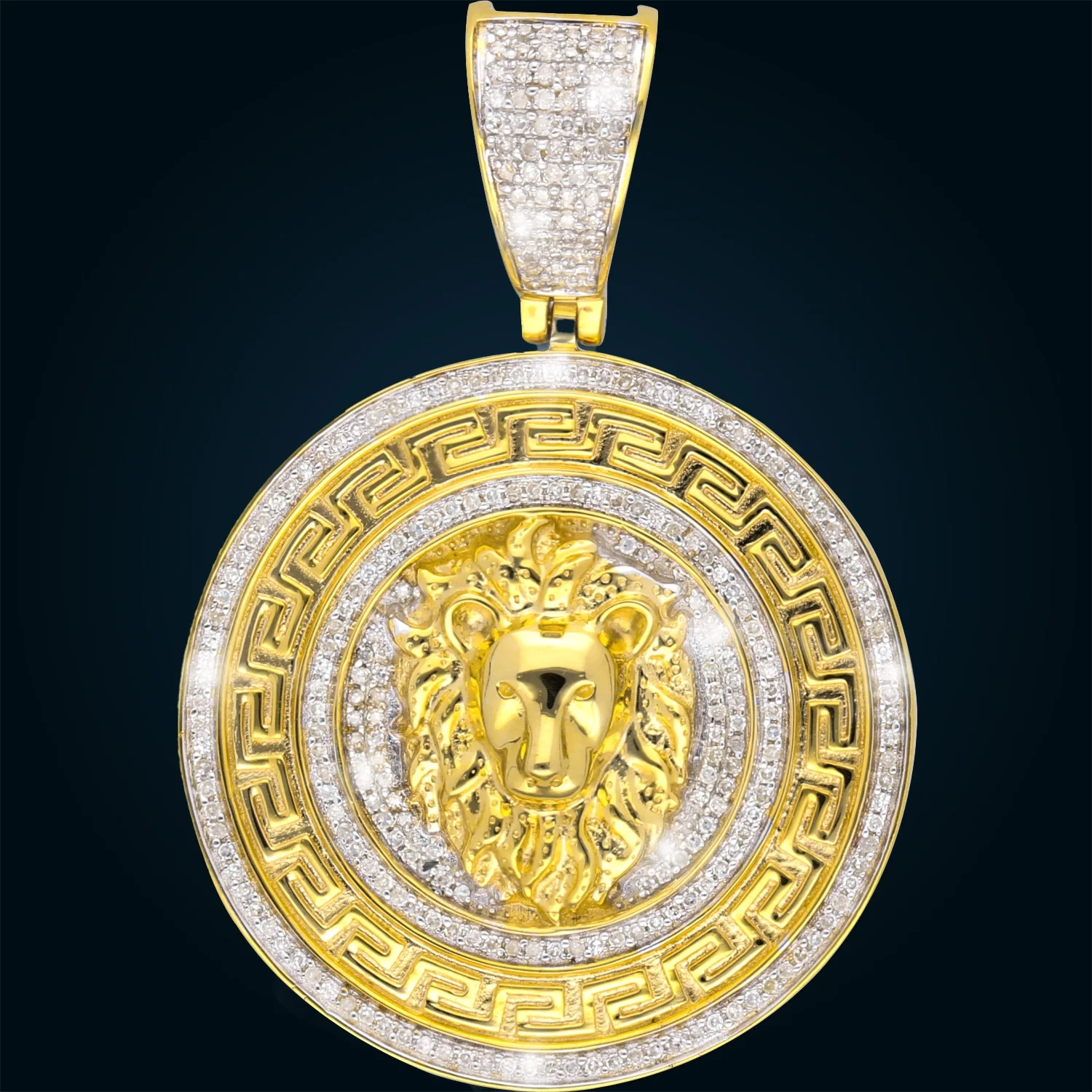 Yellow Gold Lion Medal Pendant with Diamonds