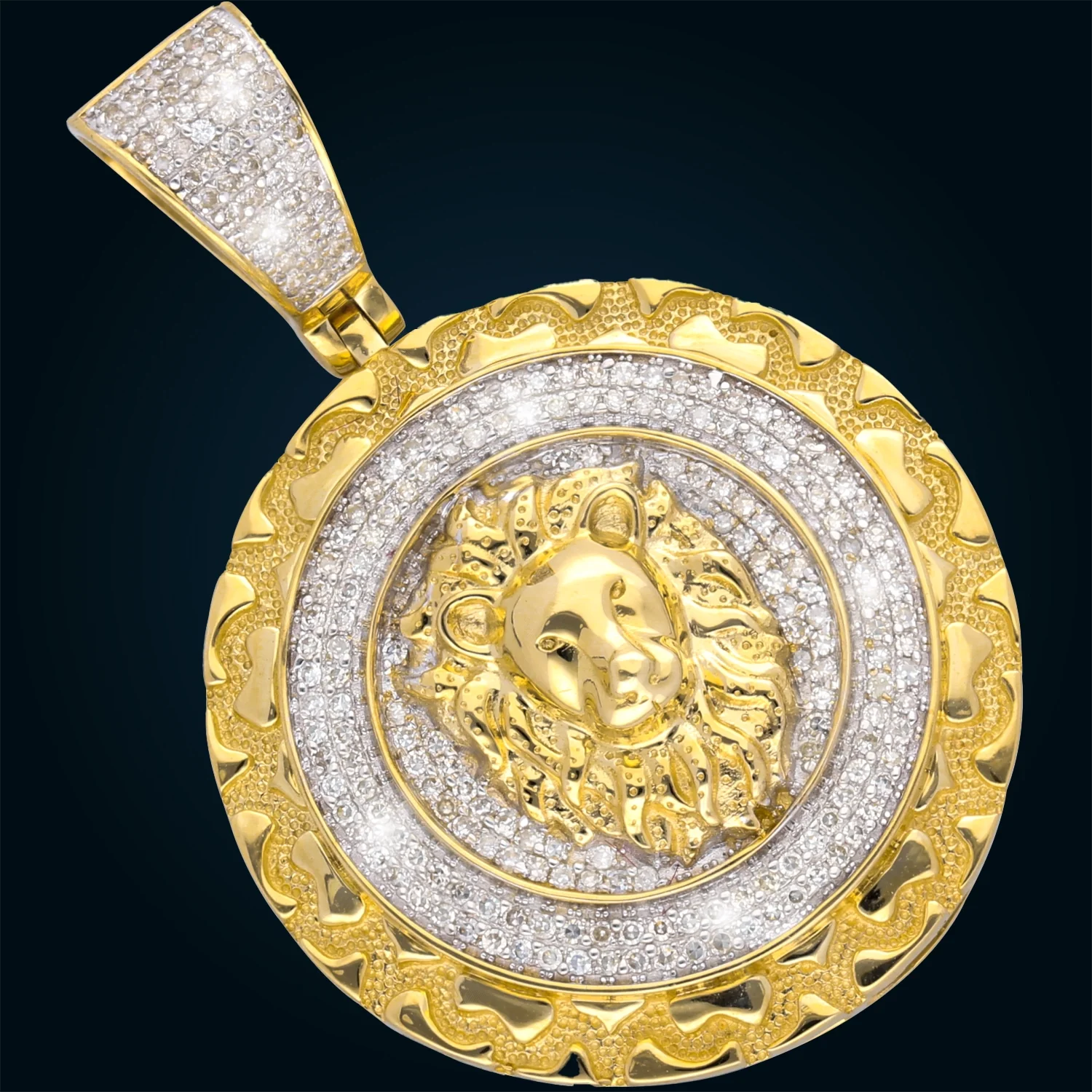 Yellow Gold Lion Medal Pendant with Diamonds