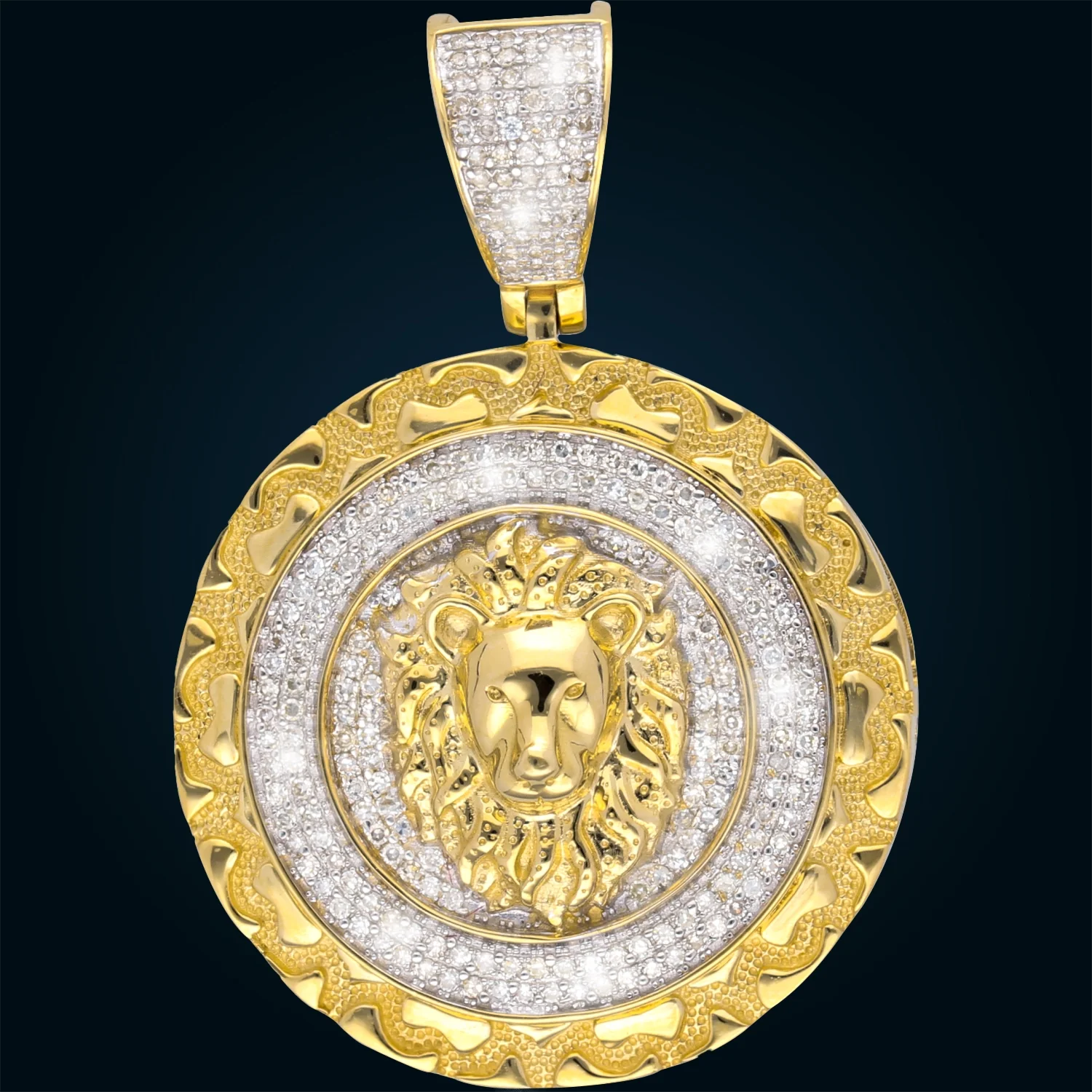 Yellow Gold Lion Medal Pendant with Diamonds