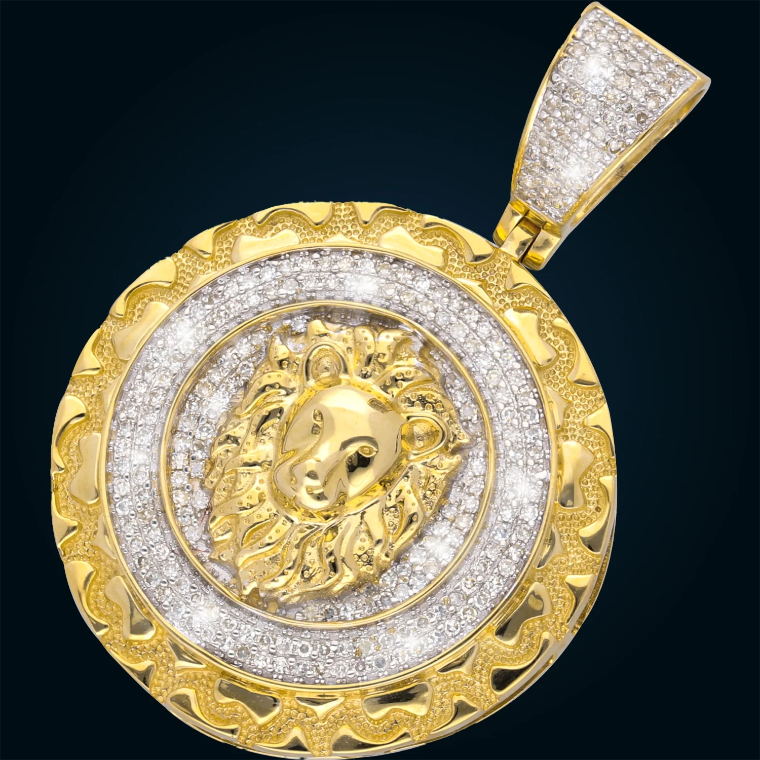 Yellow Gold Lion Medal Pendant with Diamonds