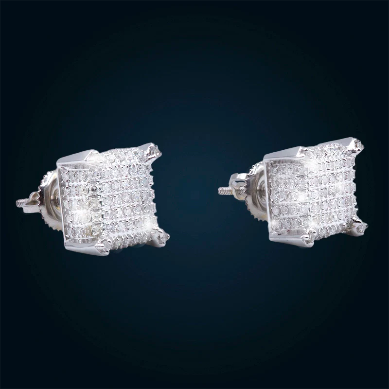 Aretes Cuadrados de Oro Blanco con Diamantes Montado Pavé