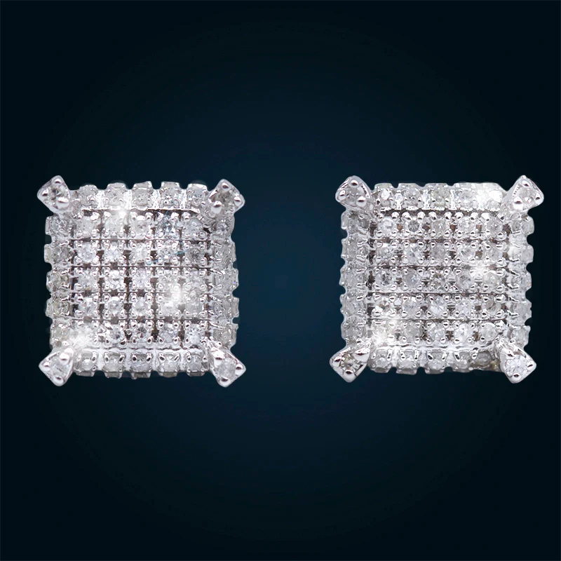 Aretes Cuadrados de Oro Blanco con Diamantes Montado Pavé