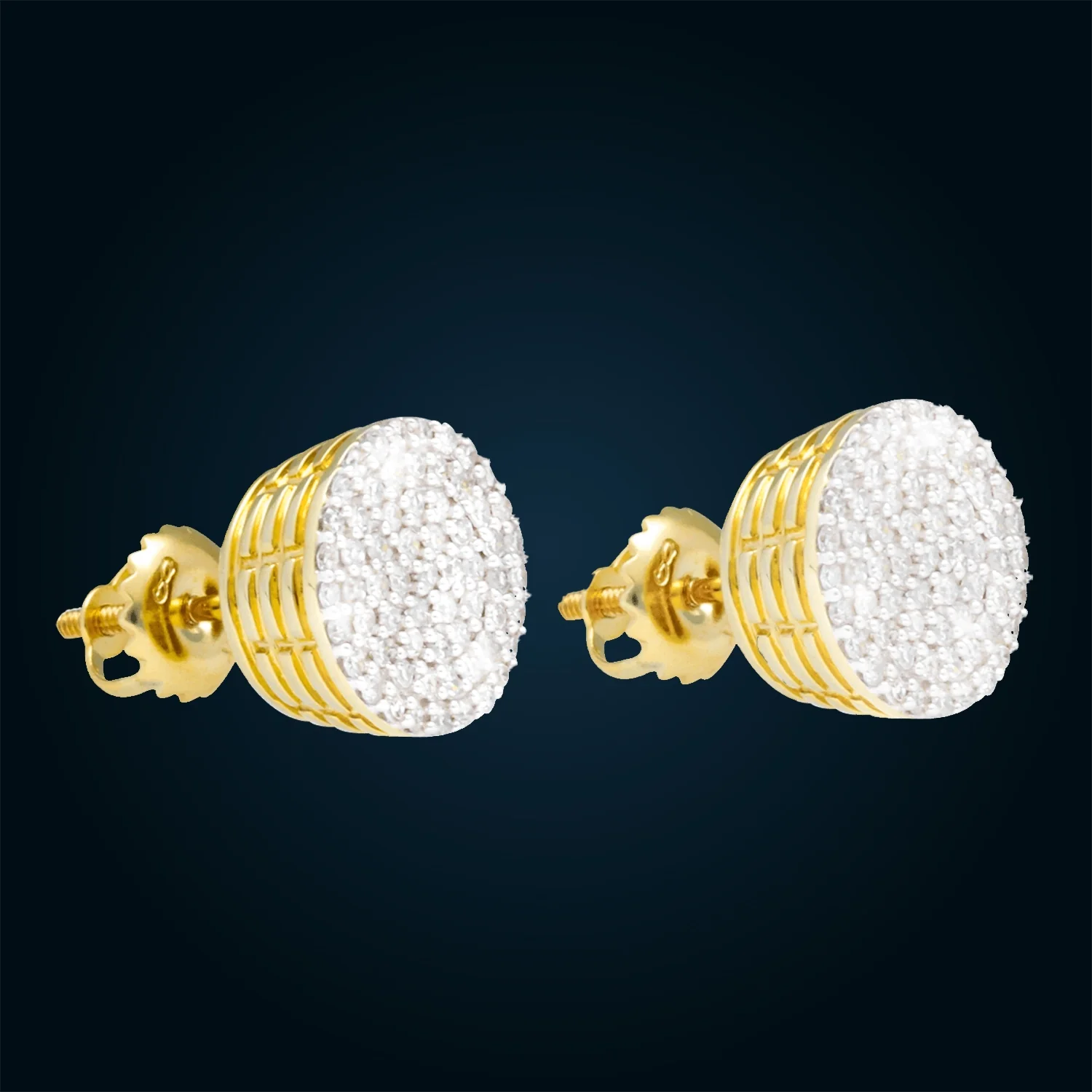 Round Yellow Gold Earrings with Pavé-Set Diamonds