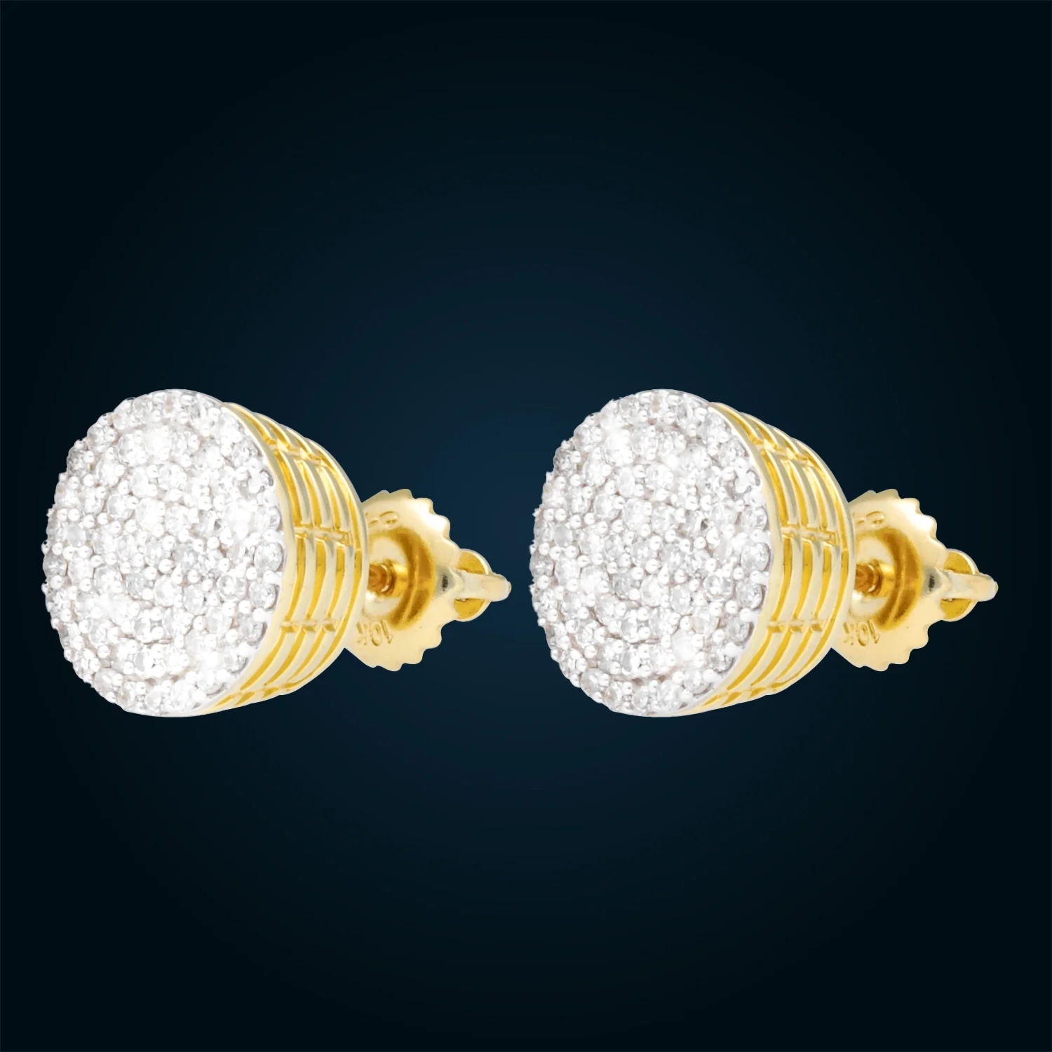 Aretes Redondos Oro Amarillo con Diamantes Montado Pavé en Oro Amarillo