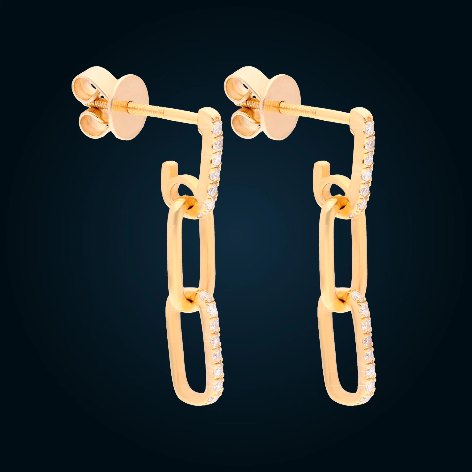  Link Earrings in Yellow Gold with Diamonds