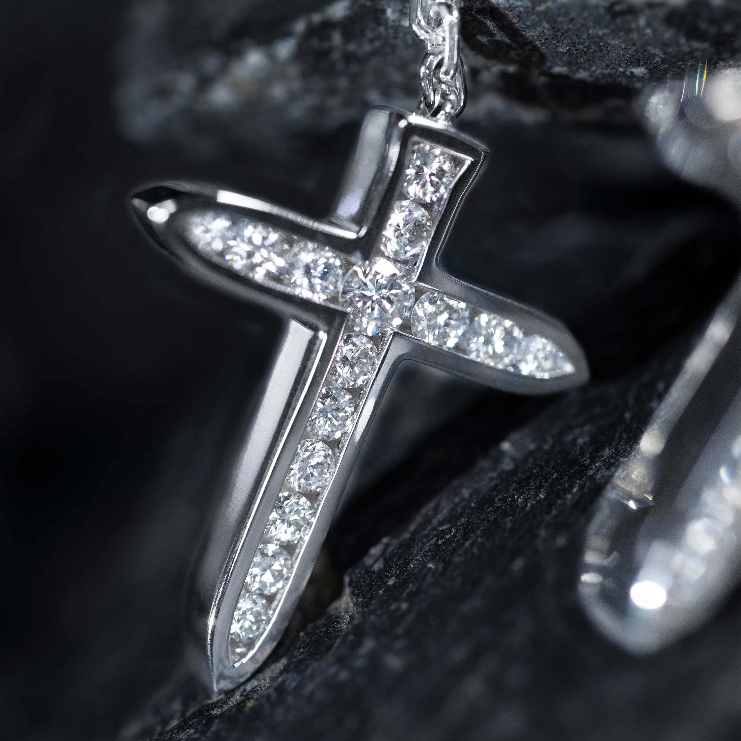 Resurrection Cross Huggie Earrings in White Gold with Brilliant-Cut Diamonds