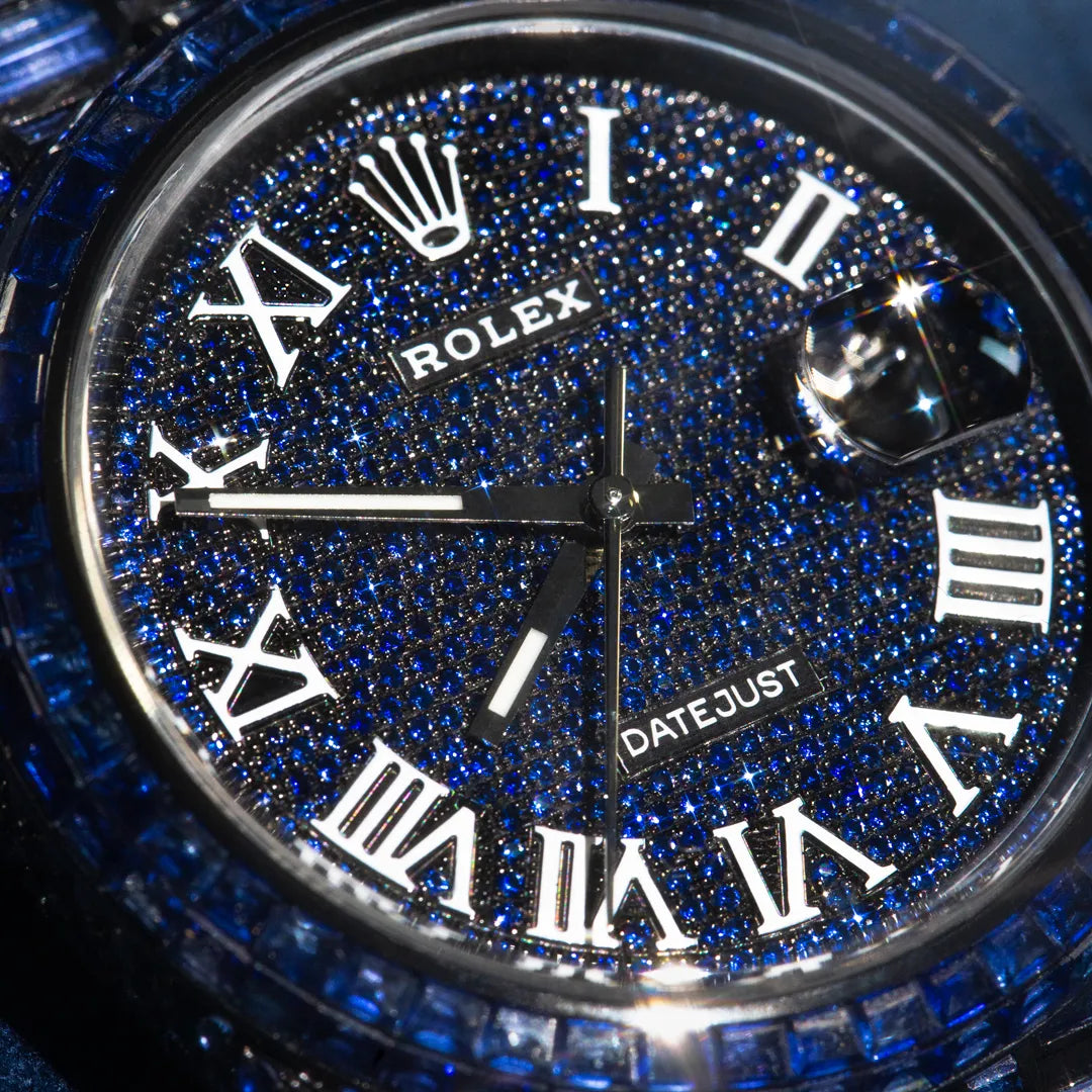 Rolex Datejust 41mm Black Watch with Blue Sapphires