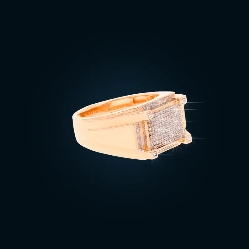 Yellow Gold Square Ring with Pavé-Set Diamonds